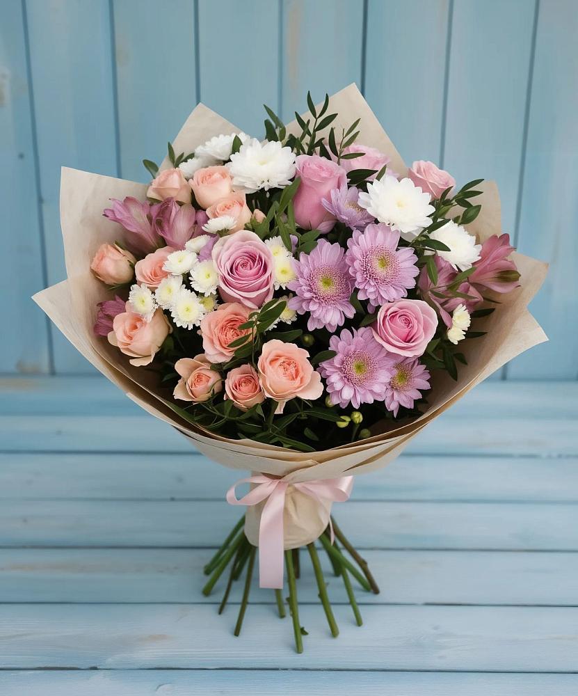 Букет цветов из: Хризантемы, Розы и Альстромерии в Никоновское