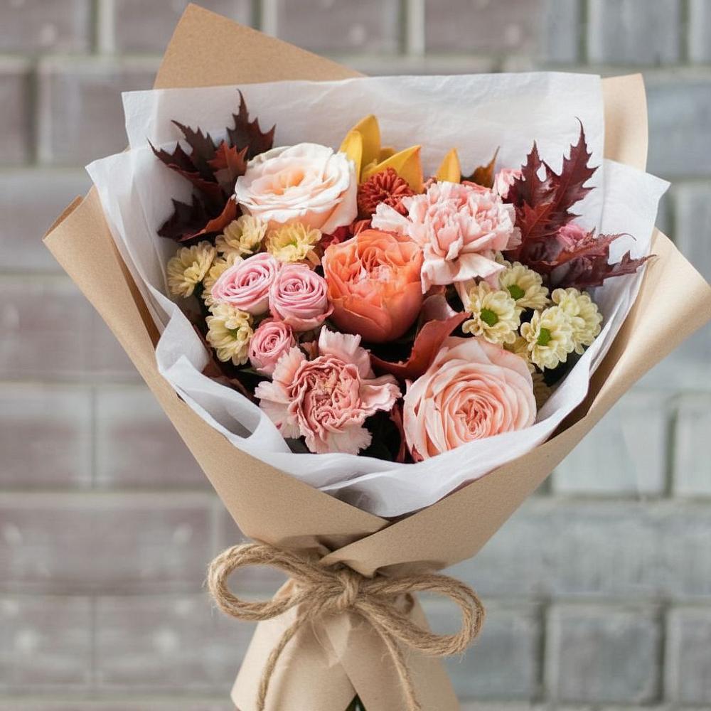 Букет цветов из: Гвоздики, Хризантемы и Розы в Никоновское