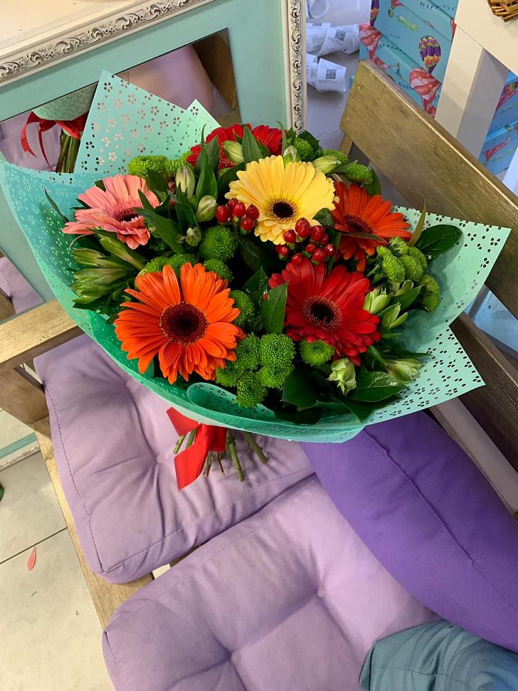 Букет цветов из: Герберы, Хризантемы и Альстромерии в Никоновское