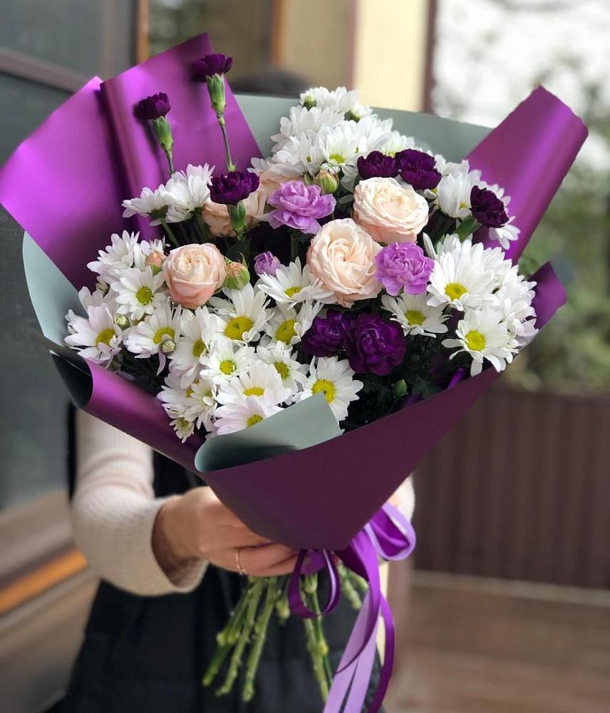 Букет цветов из: Хризантемы, Гвоздики и Розы в Никоновское