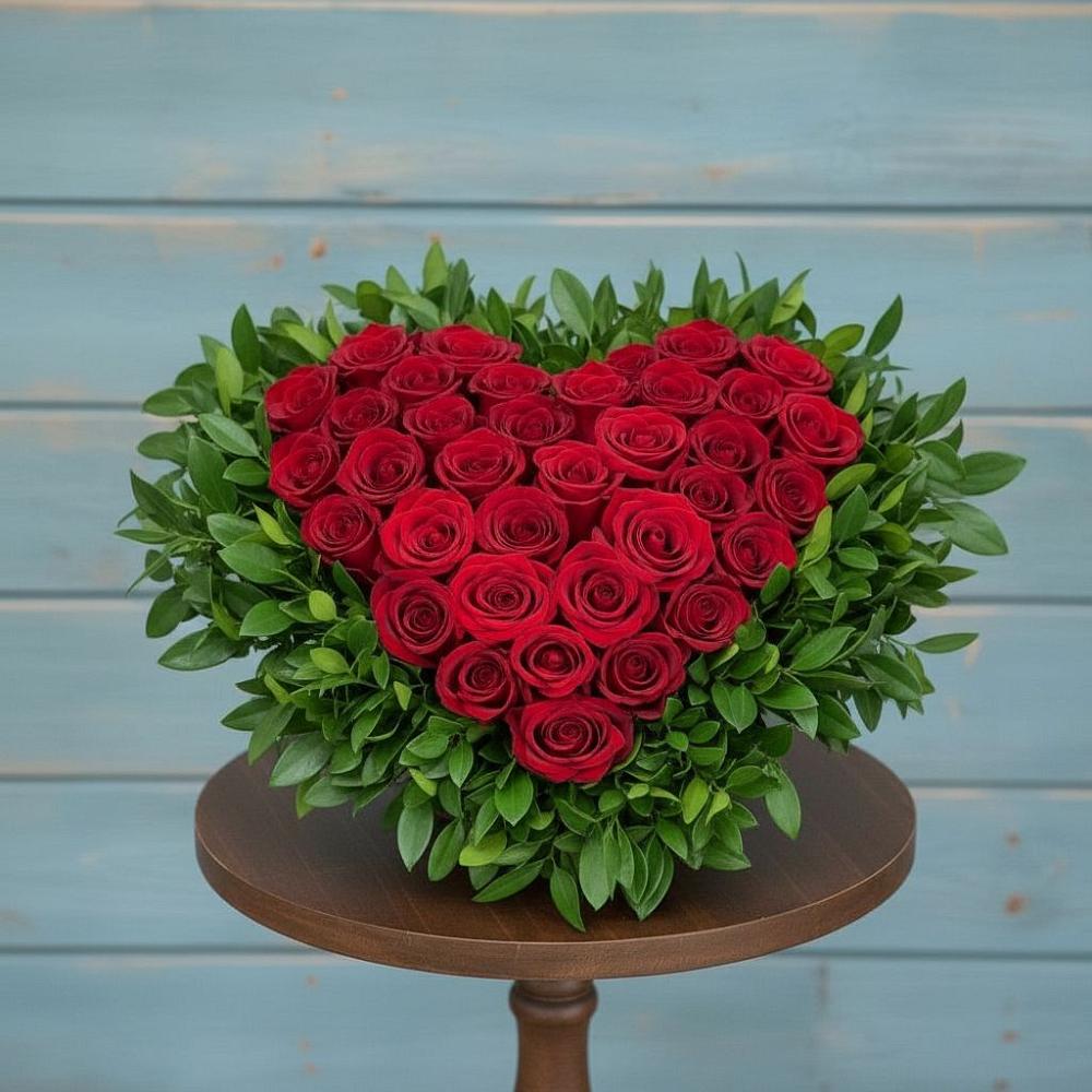 Цветочная композиция из Розы в виде сердца в Никоновское