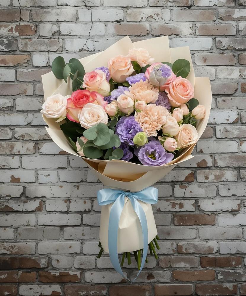 Букет цветов из: Розы, Лизиантусы и Гвоздики в Никоновское