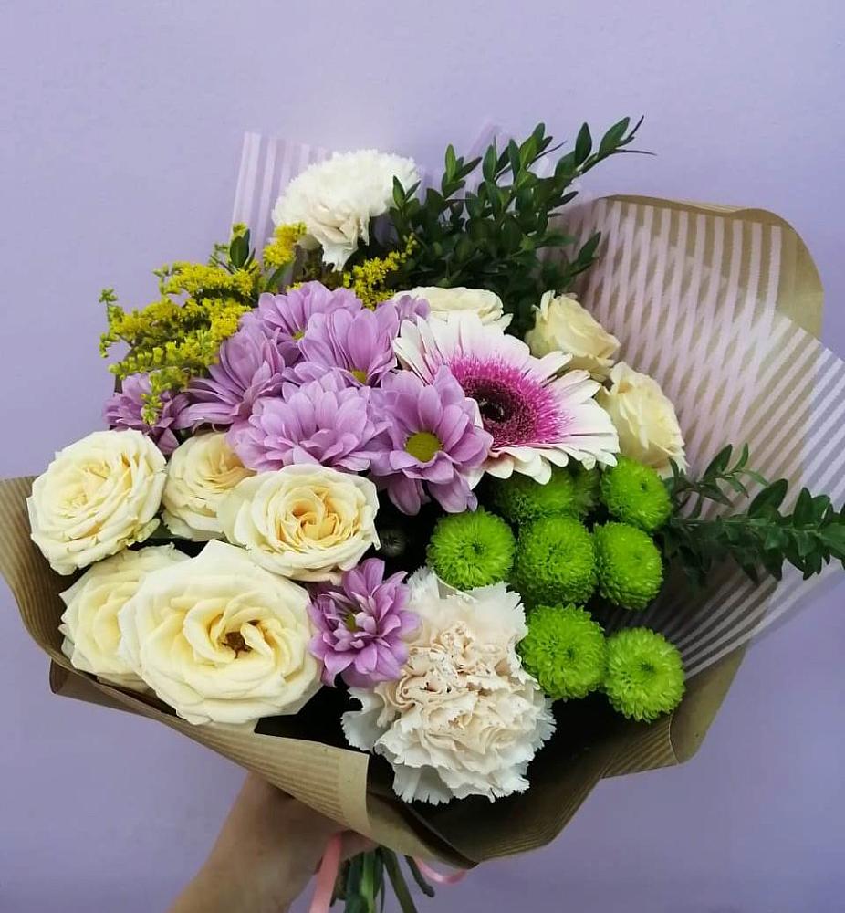 Букет цветов из: Хризантемы, Розы, Гвоздики и Герберы в Никоновское