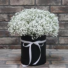 Цветочная композиция из Гипсофила в шляпной коробке в Никоновское