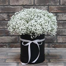 Цветочная композиция из Гипсофила в шляпной коробке в Никоновское