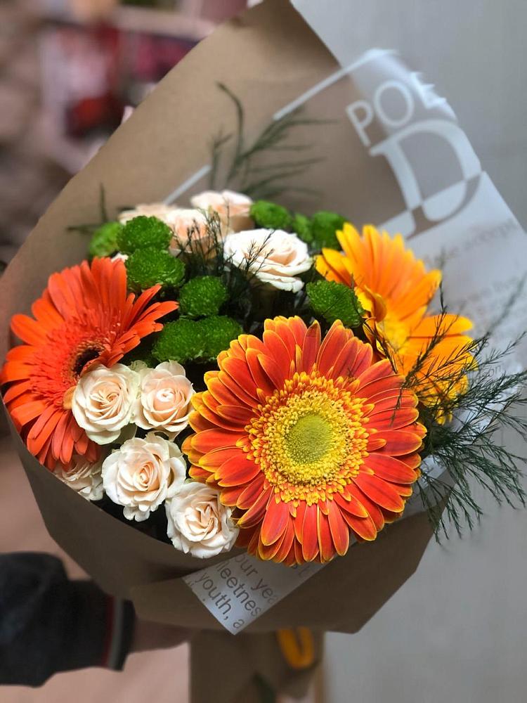 Букет цветов из: Герберы, Хризантемы и Розы в Никоновское