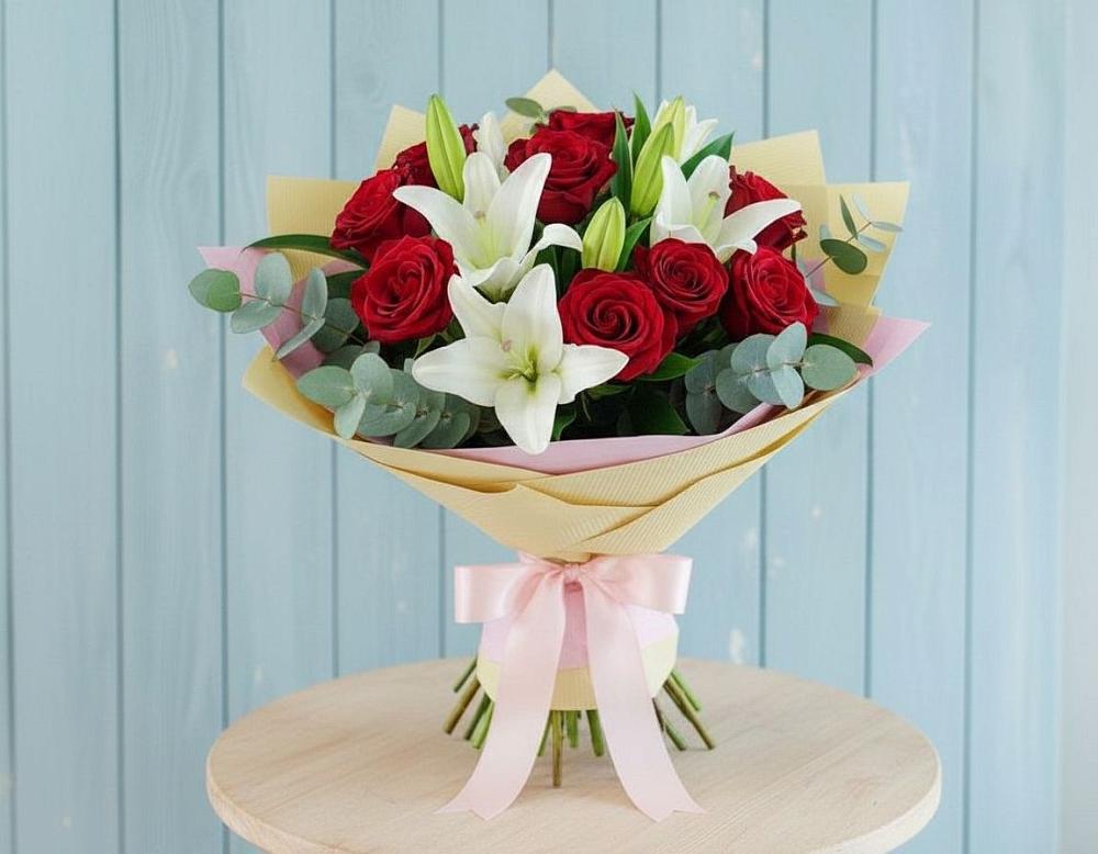 Букет цветов из: Лилии и Розы в Никоновское